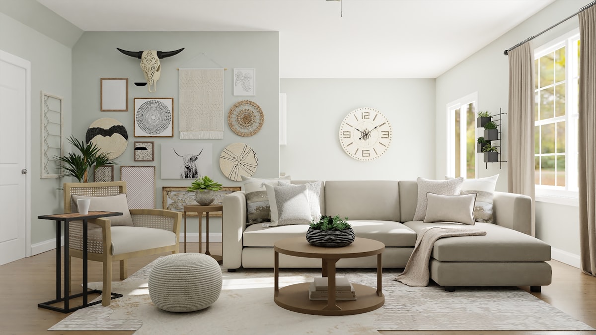 Bright modern interior showcasing curated furniture pieces