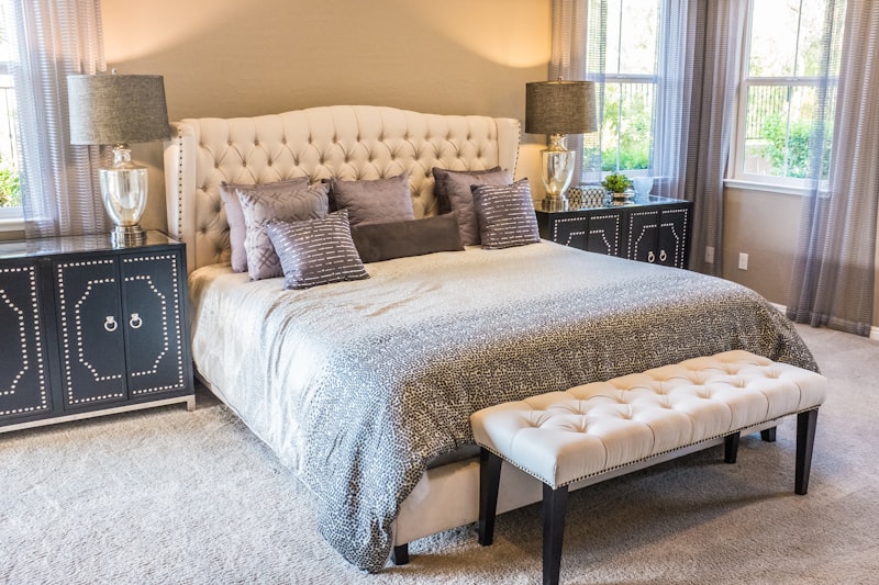 Minimalist platform bed in a bright bedroom